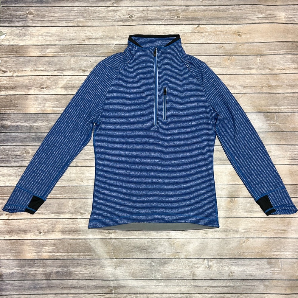 Lululemon Blue Heather Gray Stripe Cypress Run Half Zip Long Sleeve Top Medium